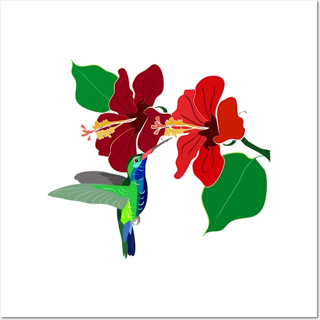 Hummingbird and hibiscus flowers Wall Art by Orangerinka